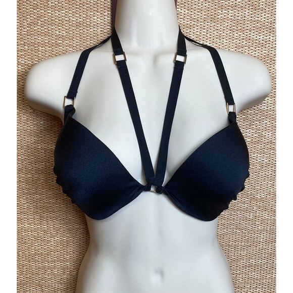 Victoria's Secret black push up caged harness stappy swim top bra 32DD - Picture 5 of 10